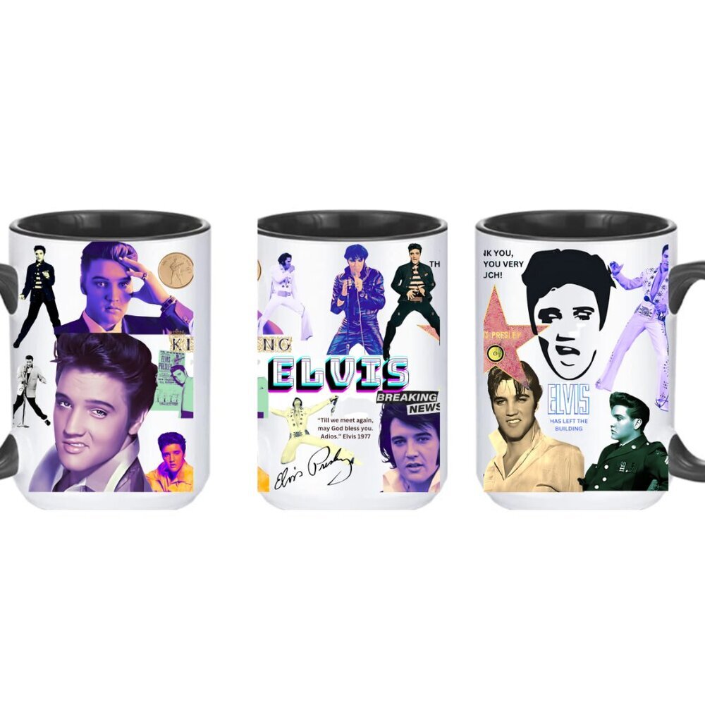 Elvis Presley 15oz Mug – Black Handle & Interior 🎸☕